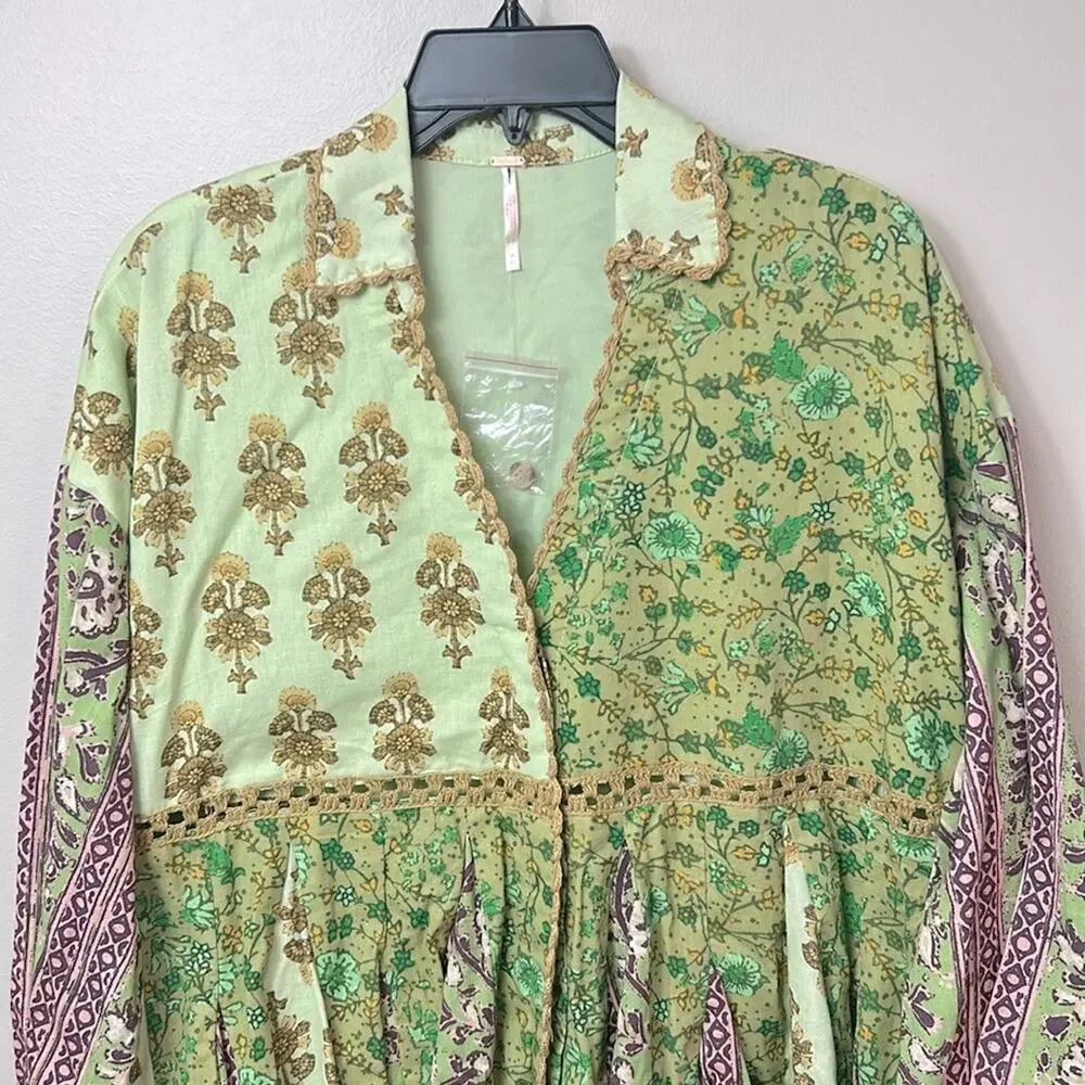NEW Free People Hazy Baby printed boho swing mini dress tunic top in Sweet Mint